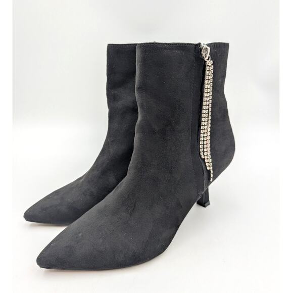 Open Edit Talulla Pointed Toe Heel Ankle Booties Women's Black Size US7.5M EU38 - Picture 1 of 9